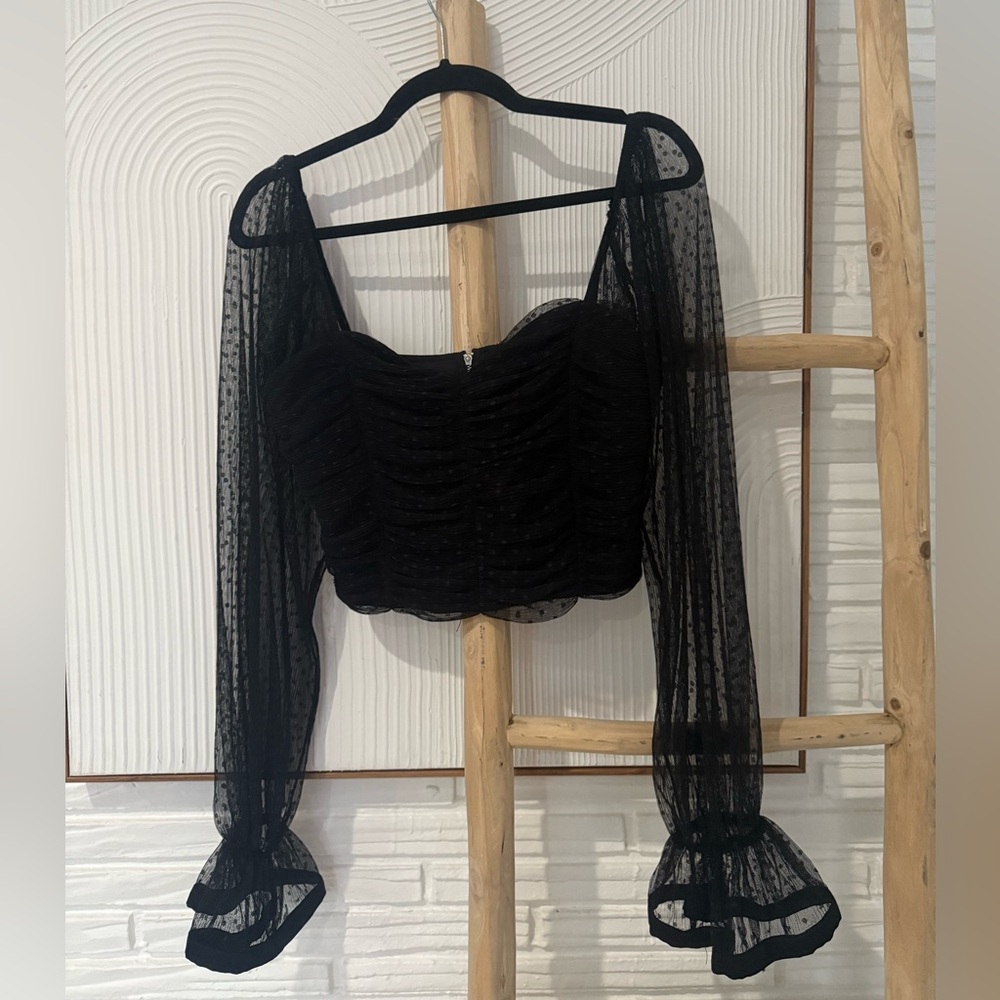 C/MEO Collective Black Ruched Mesh Blouse